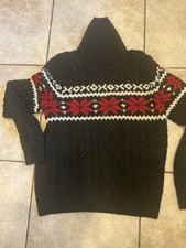 Vintage Polo Ralph Lauren Black Cableknit Nordic Snowflake Sweater Cowl Turtle
