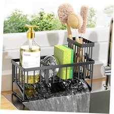 Kitchen Sink Caddy Organzier with High Brush Holder, Sponge Holder 9.25  Black