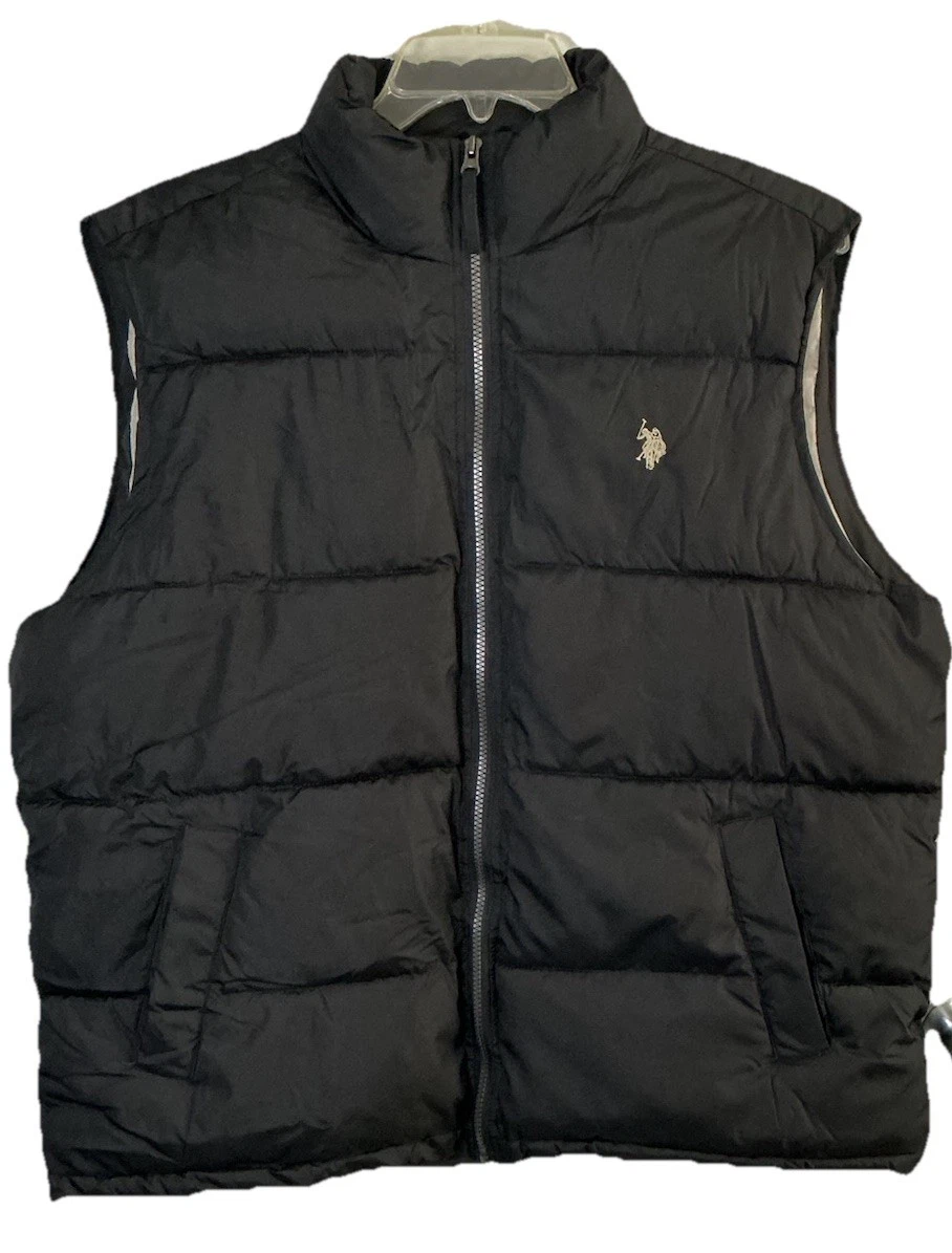 U.S. Polo Assn Black Insulated Puffer Vest Full Zip Men’s Large Pockets Logo