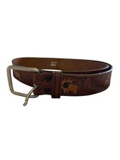 Vintage Brown Leather Tooled Deer Buck Ram Elk Belt Size Small