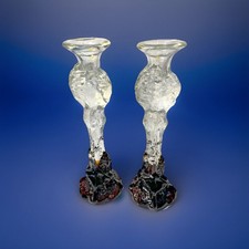 Pair of SIGNED Humppila Scandinavian Ice Dk Amber Ombre CandleStick Holder 10"