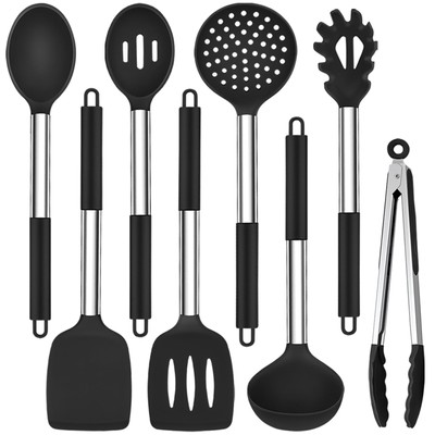 Kitchen Utensils Set of 8, Silicone Utensils Kitchen Tools Set with Stainless...