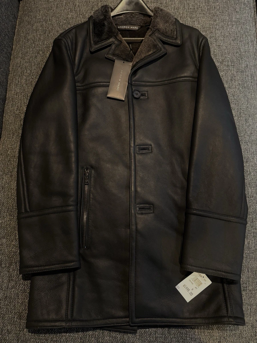 Manteau 3/4 En Cuir Homme Andrew Marc - Taille XL - Rouge Bordeaux - Occasion Comme Neuf