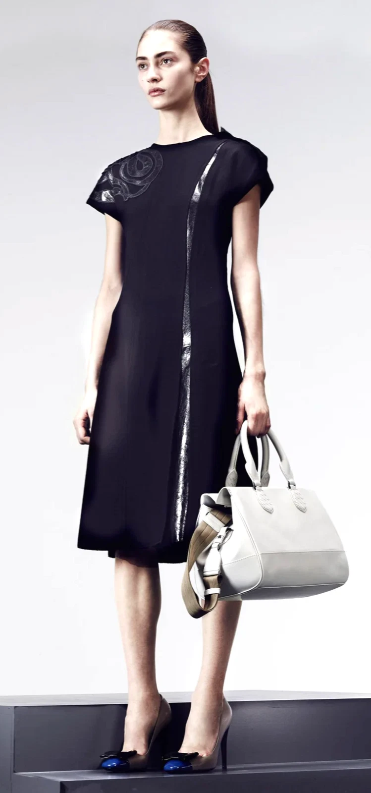 Bottega Veneta — BOTTEGA VENETA Black Polyester Lamb Leather Trim Dress Medium Large 44 8 9 10 12