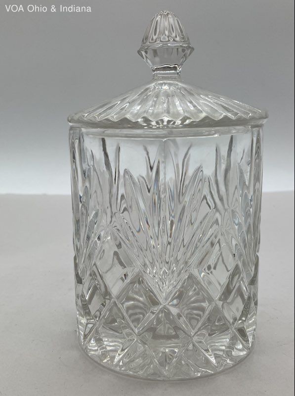 Pressed Glass Clear Canister Lidded Jar Diamond Point Wedge Pattern Vintage