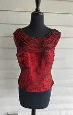 VTG Cecily Brown 100% Silk Beaded Formal Blouse Drape XMAS Holiday Women Large