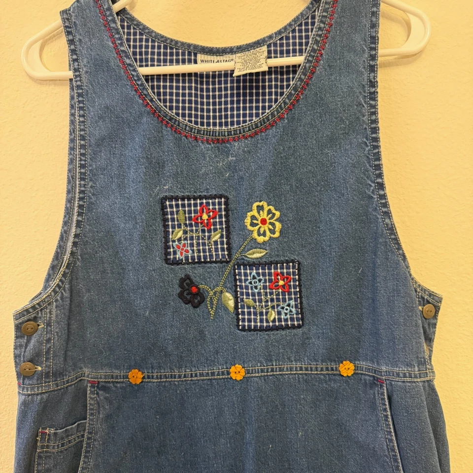 Maxi jersey vaquero vintage blanco ciervo azul para mujer pequeño bordado 100 % algodón Foto 4 de 4