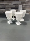 VINTAGE McKee Thatcher Crosshatch & Dot Footed Milk Glass (Set of 4)