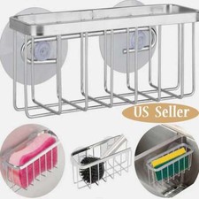 Sponge Holder Suction Cups Kitchen Sink Drain Rack Soap Storage Shelf Organizer