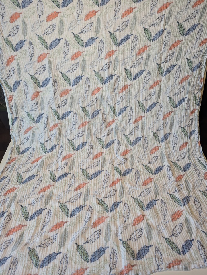 Aden + Anais 100 Cotton Muslin Swaddle Blanket White Leaves Green Blue