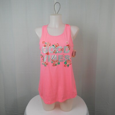 Bobbie Brooks Good Vibes Mesh Back Racerback Tank Neon Pink Medium #1637
