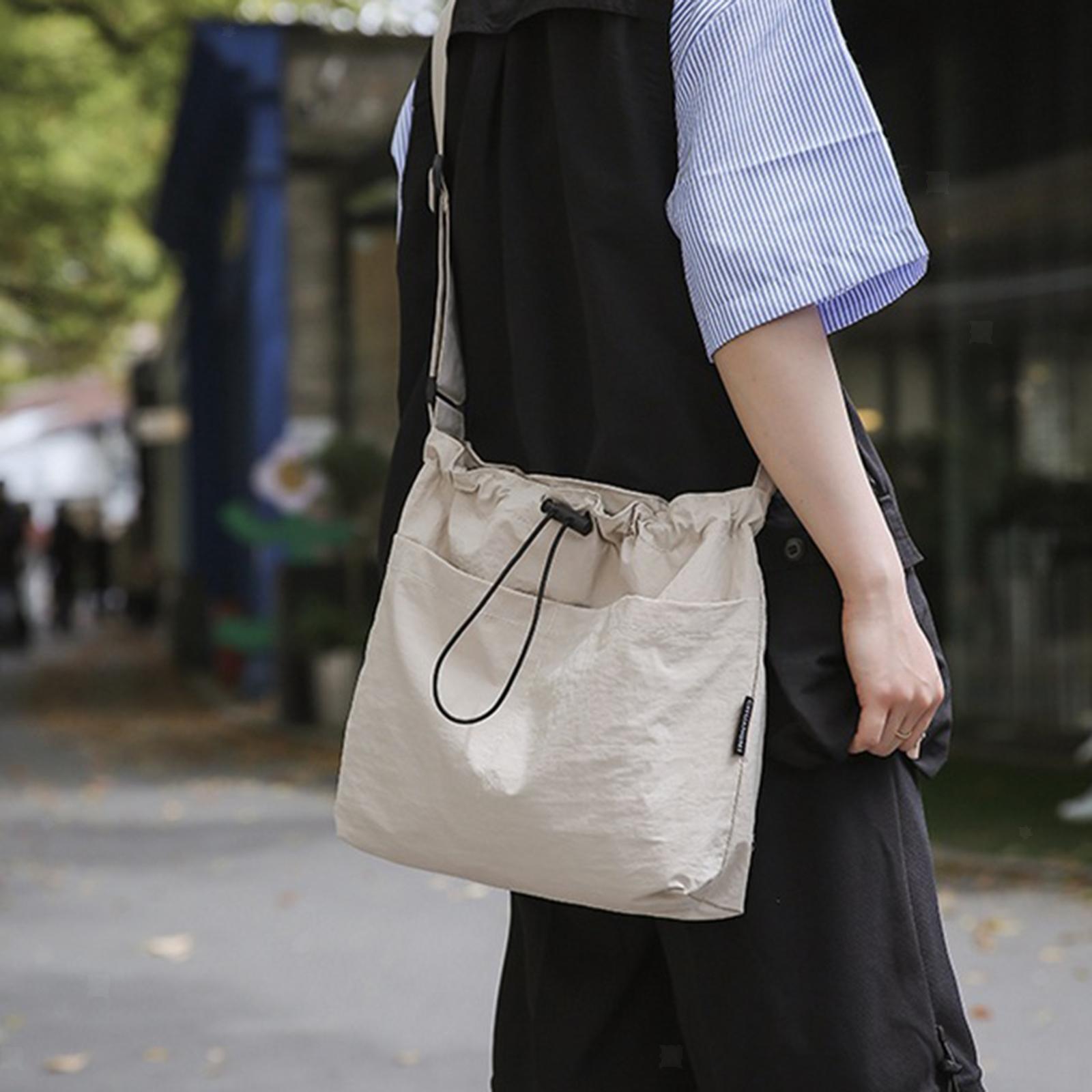 Vintage Style Nylon Shoulder Bag with External Pocket - Modern Carrier-image