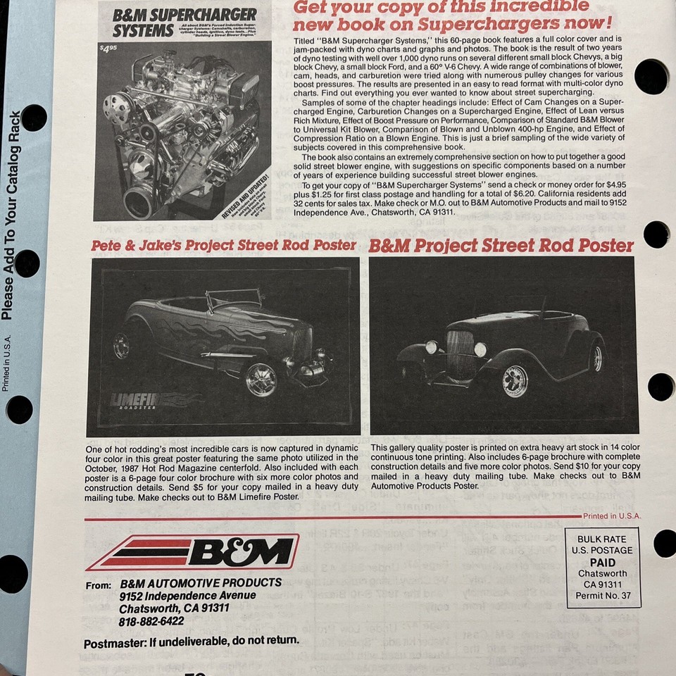 Original VINTAGE 1988 B&M PERFORMANCE Catalog Speed Racing Parts eBay