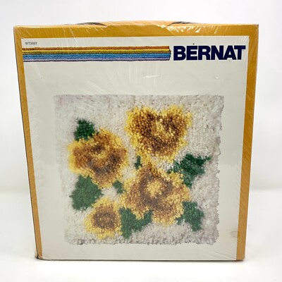 1979 Bernat Rug Art Latch Hook Kit Tea Roses 12  x 12  Hanging BOHO Floral NEW