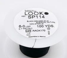 Look SP114 6/0 100 Yards of Silk Black Braided Sutures on a Spool