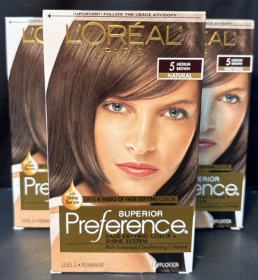3 Pack L'Oreal Superior Preference 5 Medium Brown Hair Dye - Vibrant, Color NEW