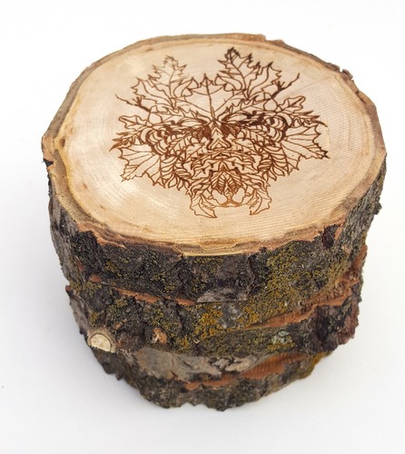 Juego de 4 posavases posavasadas artesanales en rodajas de madera Green Man - Imagen 5 de 5