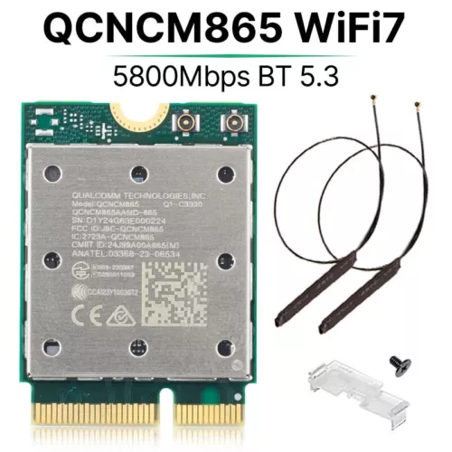 WIFI7 Qualcomm NCM865 M.2 Key E Tri-Band 5800M BT5.3 Wireless Card with Antennas - Picture 1 of 7
