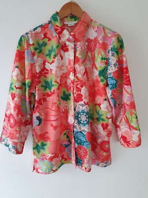 Damen Sommer Bluse 3/4 Langarm  Bluse NATORI  Gr M Rosa Geblümt