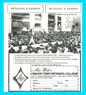 1975 Miss Wade's Fashion College PRINT AD runway modeling merchandising career