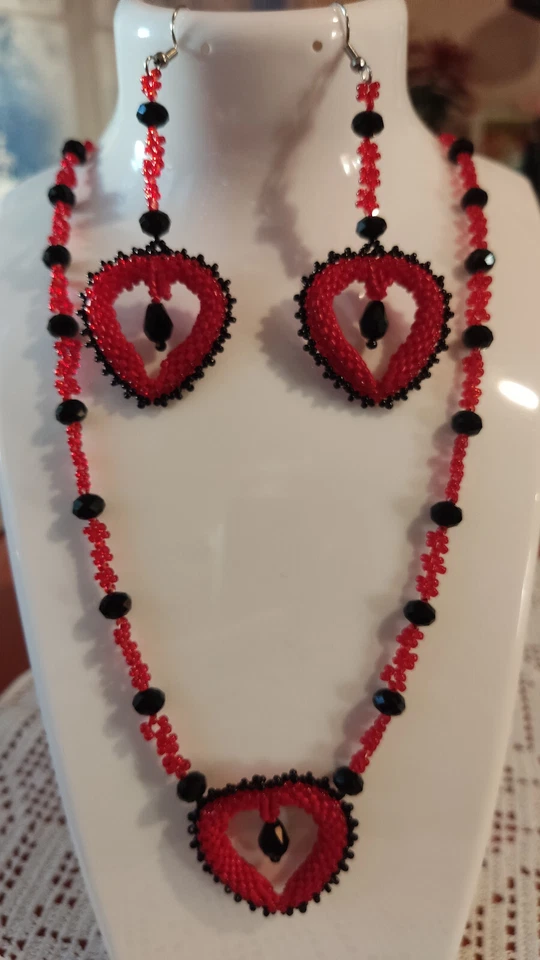 Romantica collana con cuore + orecchini abbinati. Pezzo unico - Immagine 3 di 4