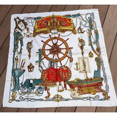 Vintage 1986 Hermes Paris Scarf, Musee Bateau a Vapeur de JOUFFROY