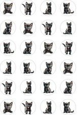 24x PRECUT BLACK CAT Va/KITTEN RICE/WAFER PAPER CUP CAKE TOPPERS