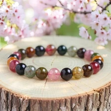 Handmade Natural Tourmaline 6mm Gemstone Bead Stretch Bracelet Energy Healing