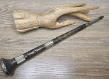 VICTORIAN PERIOD ETCHED STERLING SILVER UMBRELLA/PARASOL HANDLE MOP INLAY WOW