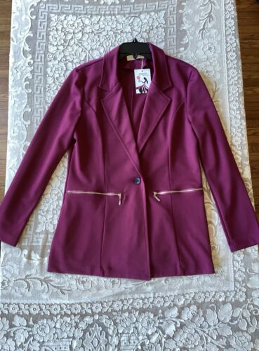 NWT Genhoo Women's Retro Classic Long Sleeve Blazer Jacket Fuschia Plum Stretch