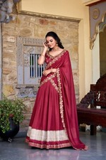 Stylish Look Maroon Vichitra Silk Lehenga Choli With Dupatta For Ethnic Wear