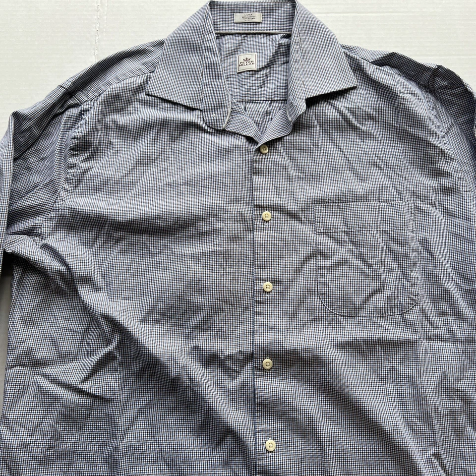 Peter Millar Shirt Mens Large Blue White Brown Shapes Summer Comfort Button Down - Image 4 of 4