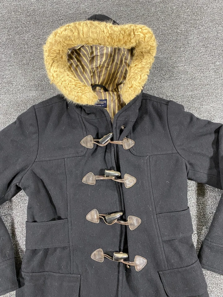 American Eagle Jacket Black Hooded Wool Blend Parka Quilted Liner Womens Medium - Image 2 of 4