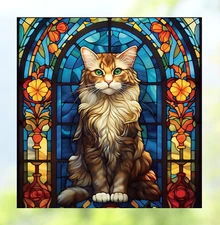 Cat Faux Stained-Glass WINDOW CLING Sun-catcher Size 8.3" Vinyl