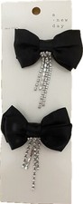 NWT Women's A New Day 2 Hair Clips Black Bow Costume Diamond Strands 3" Wide