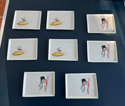 CB2 CRATE & BARREL OLIVER APPETIZER/ SNACK PLATES SET OF 8 PEPPERMINT BISCOTTI