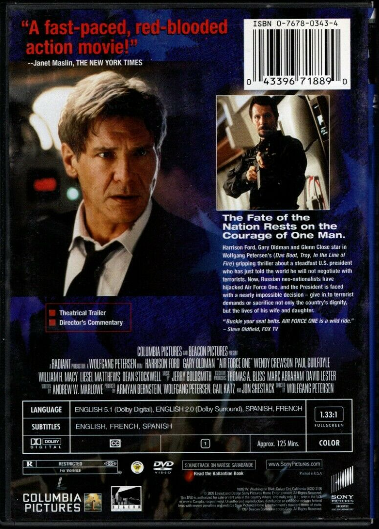 AIR FORCE ONE, HARRISON FORD, GARY OLDMAN, WENDY CREWSON