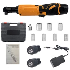 12V 3/8'' Cordless Ratchet Right Angle Wrench Impact Power Tool w/2 Battery 60NM