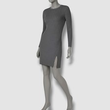 Bar III Women's Gray Long-Sleeve Slit Chain Sweater Dress Size L