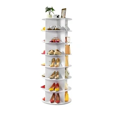 VEVOR 7 Tiers Rotating Shoe Rack Tower 360° Spinning Shoe Rack Display White