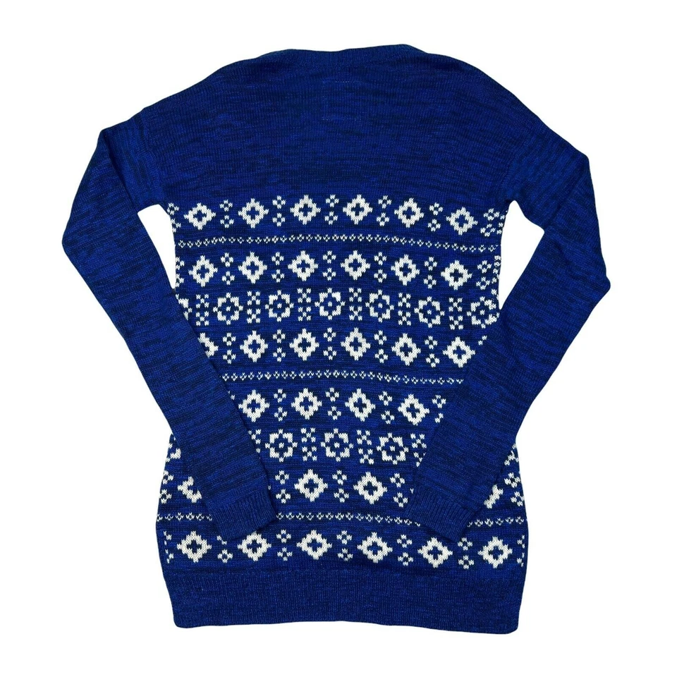 Hollister Aztec Geometric Layering Cardigan Sweater Y2K Blue White Small - Image 2 of 4