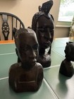 African Handmade Carved Wooden Bust Sculptures Set of 3 Decorative Collectibles — photo 3