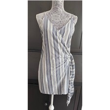 Cotton Candy LA Striped Mini Dress Sleeveless Tie Waist Casual Blue White
