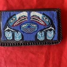 Handmade beaded Native American style genuine leather bifold Wallet Purse HTF 