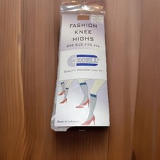 Vtg Excell Nylon Knee High Stockings Sheer Comfort Size 8 1/2-11 Beige EM 150-2