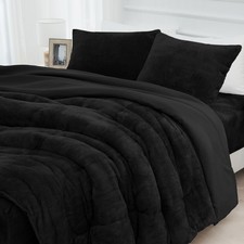 Faux Fur Comforter Set with Fitted - Luxury Ultra Soft Fluffy Fuzzy Queen Com...