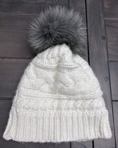 The North Face Ivory Knit Pom Pom Beanie Hat Youth One Size - Picture 3 of 4