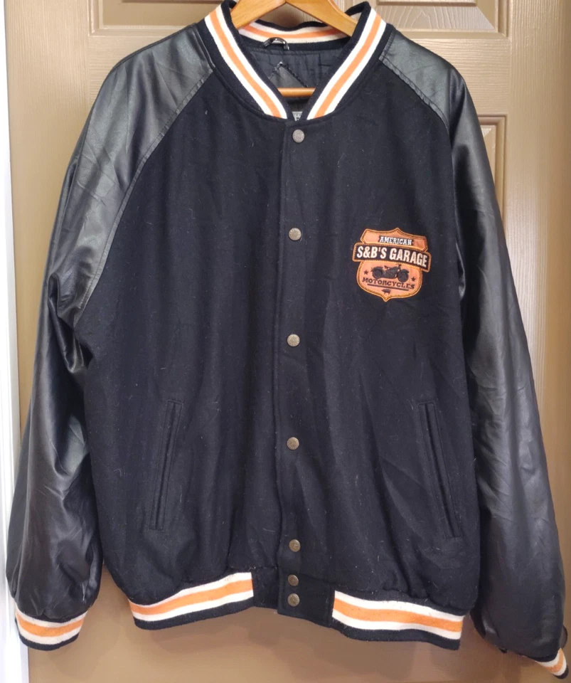 Steve & Barry's S+B Motorcycle Garage Sz XL Wool Faux Leather Varsity Jacket - Image 2 of 4