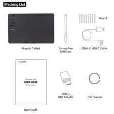 Graphics Drawing Tablet with Art Stylus 8 Pen Nibs - Ultra-thin, Battery