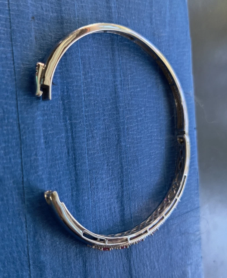 Elegante brazalete brazalete conjunto rojo rubí y circonita cúbica SS 925 Foto 3 de 4